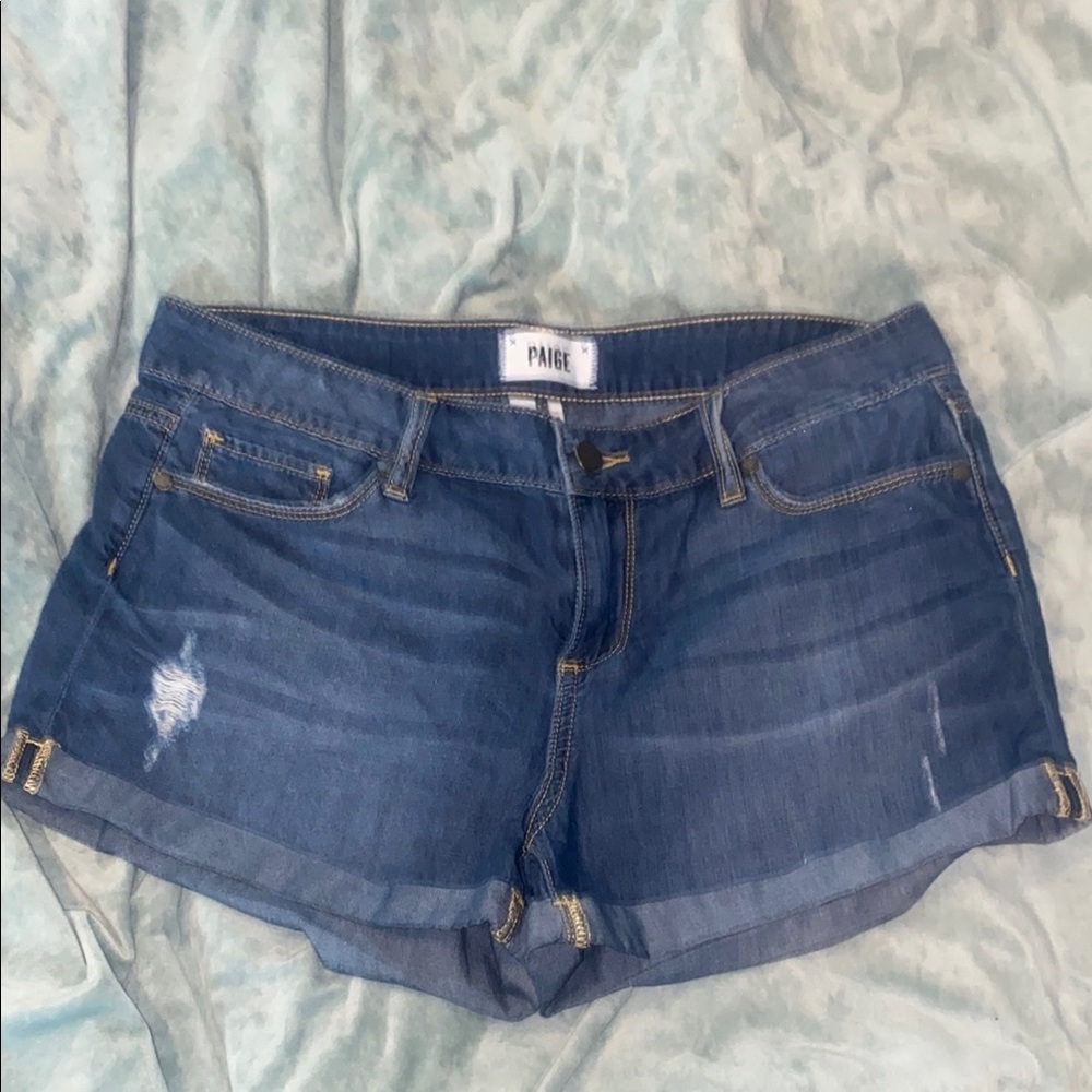PAIGE Blue Jean Shorts Distressed